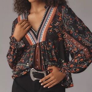 Bohemian Black and Orange Women's Top